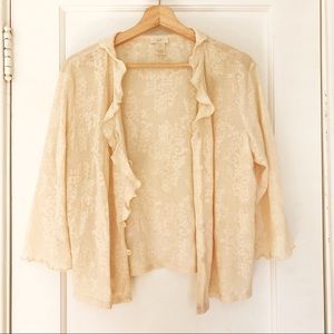Cream lace ruffle button up cardigan